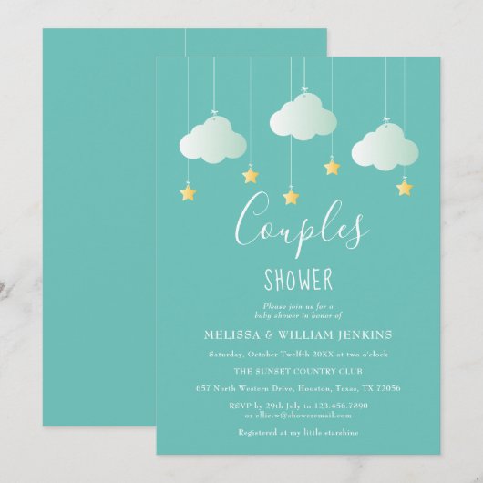 Invitation Fête de Bébé pour les Couples Twinkle Twinkle Litt (Devant / Derrière)