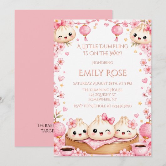 Invitation Fête de Bébé pour une Adorable Fille Pâté (Devant / Derrière)