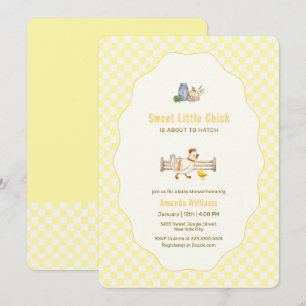 Invitation Fête de bébé Poussin Frais de la Ferme à Carreaux