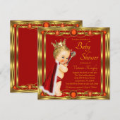 Invitation Fête de Bébé Prince Bijou Or Rouge (Devant / Derrière)
