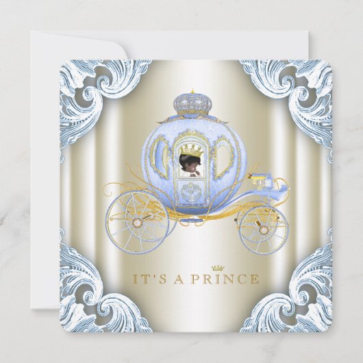 Invitation Fête de bébé prince bleu et or Ethnique (Devant)