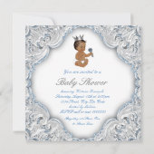 Invitation Fête de bébé prince ethnique Bleu et Argent (Dos)