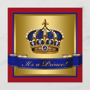 Invitation Fête de bébé prince héritier couronne royale rouge