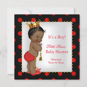 Invitation Fête de bébé prince rouge noir garçon ethnique