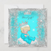 Invitation Fête de bébé princesse bleu sarcelle argent blonde (Devant)