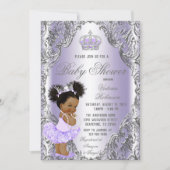 Invitation Fête de bébé Princesse Cheveux Afro Argent Violet  (Devant)