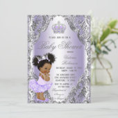 Invitation Fête de bébé Princesse Cheveux Afro Argent Violet  (Debout devant)