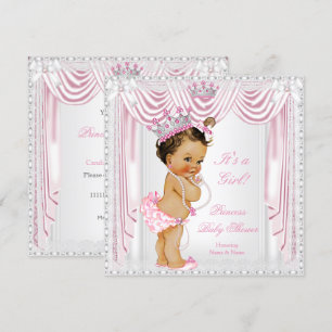 Invitation Fête de bébé princesse en satin rose et dentelle,