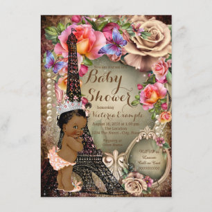 Invitation Fête de Bébé Princesse Ethnique Vintage Paris