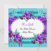 Invitation Fête de bébé Princesse Fille Bleu Canard Violet Fl (Devant)