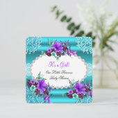 Invitation Fête de bébé princesse fille bleu sarcelle violet (Debout devant)