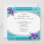 Invitation Fête de bébé princesse fille bleu sarcelle violet (Dos)