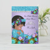Invitation Fête de bébé princesse fille sarcelle bleu violet  (Debout devant)