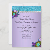 Invitation Fête de bébé princesse fille sarcelle bleu violet  (Dos)