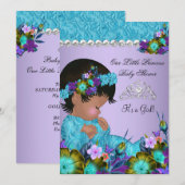 Invitation Fête de bébé princesse fille sarcelle bleu violet  (Devant / Derrière)