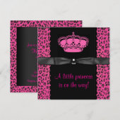 Invitation Fête de Bébé Princesse Léopard Rose Chaud Fille (Devant / Derrière)