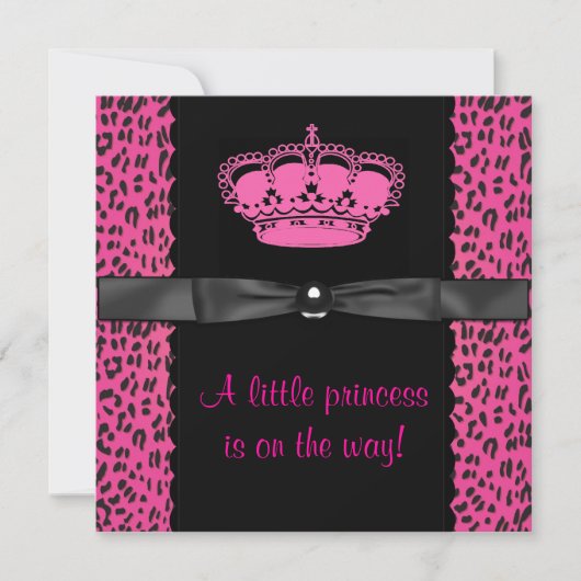 Invitation Fête de Bébé Princesse Léopard Rose Chaud Fille (Devant)