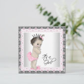Invitation Fête de bébé princesse rose et argentée (Debout devant)