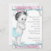 Invitation Fête de bébé princesse rose et bleu sarcelle (Dos)