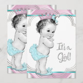 Invitation Fête de bébé princesse rose et bleu sarcelle (Devant / Derrière)