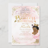 Invitation Fête de bébé Princesse Rose Pailletée Peau Foncée  (Devant)