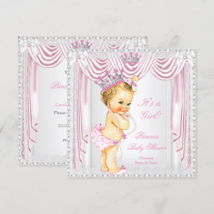Invitation Fête de bébé princesse Satin rose dentelle peau cl