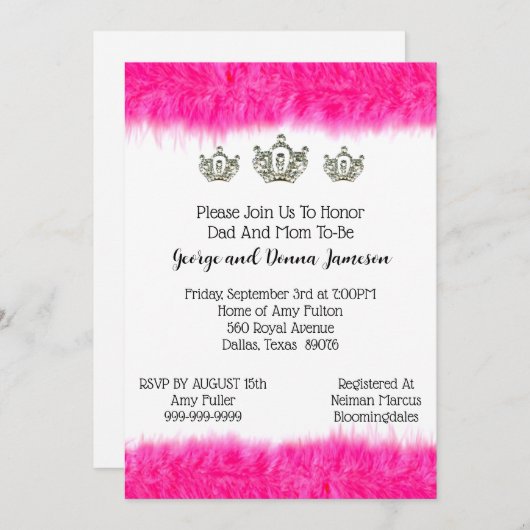 Invitation Fête de bébé princesse Tiara et Fluff Baby (Devant / Derrière)