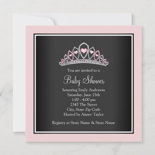 Invitation Fête de bébé Princesse Tiara Rose Princesse (Devant)