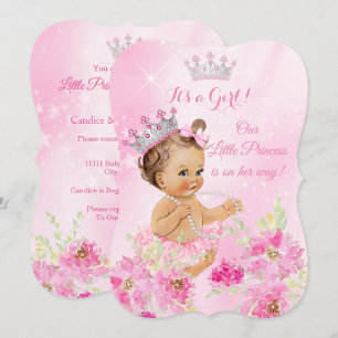 Invitation Fête de bébé Princesse Tutu floral rose Brunette