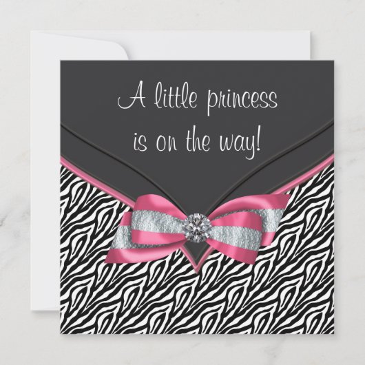 Invitation Fête de bébé Princesse Zèbre Rose (Devant)