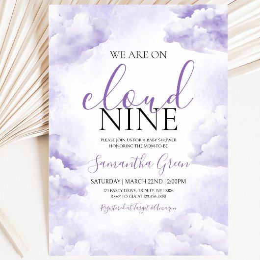 Invitation Fête de bébé Purple On Cloud 9
