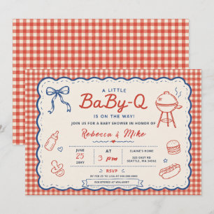 Invitation Fête de bébé Q BBQ bébé genre neutre rouge bleu