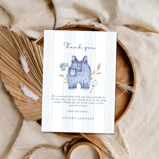 Invitation Fête de Bébé Rayures Bleu Jean Moderne