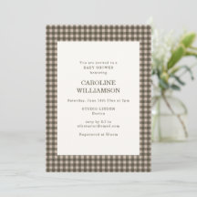 Fête de bébé rétro à carreaux gingham marron taupe