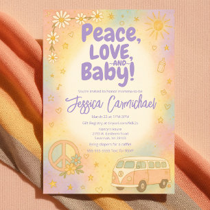 Invitation Fête de Bébé Rétro Amour et Paix pour Baby Shower