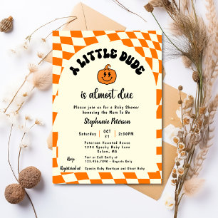 Invitation Fête de Bébé Rétro Amusant Damiers Ondulés Un Peti