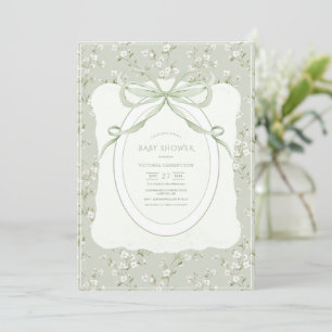 Invitation Fête de bébé rétro florale verdure fantaisiste
