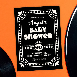 Invitation Fête de bébé rétro fun noir