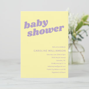 Invitation Fête de bébé rétro jaune pastel mignon moderne