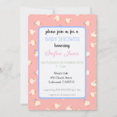 Invitation Fête de Bébé Rose Canards Mignons Illustrés à la M (Devant)