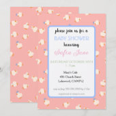 Invitation Fête de Bébé Rose Canards Mignons Illustrés à la M (Devant / Derrière)