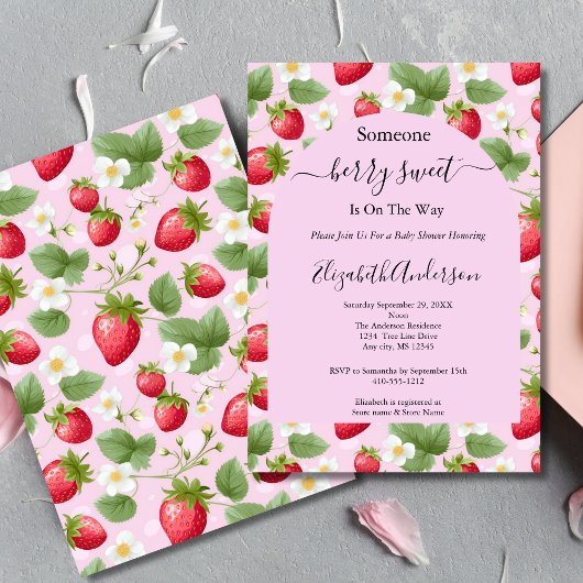 Invitation Fête de Bébé Rose Douce Fraise Sucrée