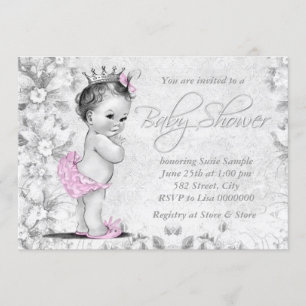 Invitation Fête de bébé rose et gris vintage adorable