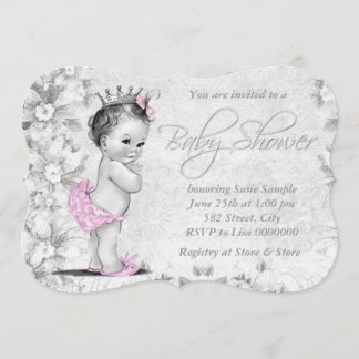 Invitation Fête de bébé rose et gris vintage adorable