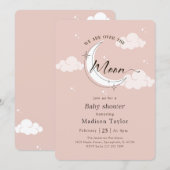 Invitation Fête de Bébé Rose Lune Fantaisiste (Devant / Derrière)