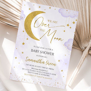 Invitation Fête de bébé Rose Nous sommes au-dessus de la Lune