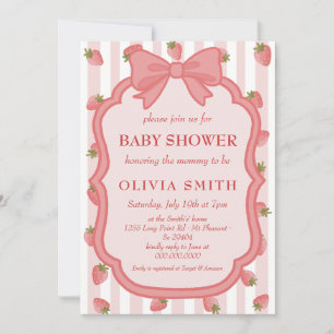 Invitation Fête de bébé rose sucrée aux fraises Coquette