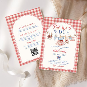 Invitation Fête de bébé Rouge Blanc et à venir Tout en Un