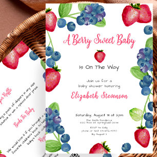 Invitation Fête de bébé Rouge et Bleu Douceur de Fruits Rouge