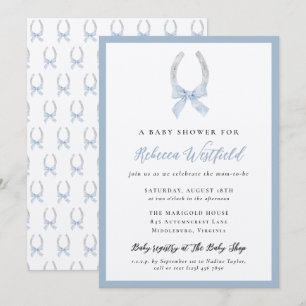 Invitation Fête de Bébé Ruban Arc-en-ciel Bleu Cheval Équin